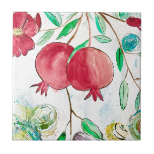 Pomegranate red fruit kitchen watercolor food tile