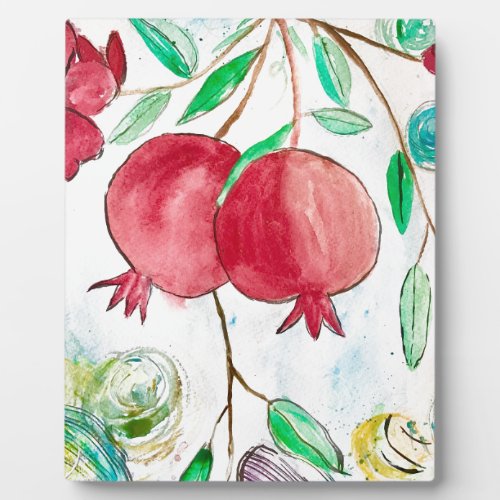 Pomegranate red fruit watercolor tropical food  plaque