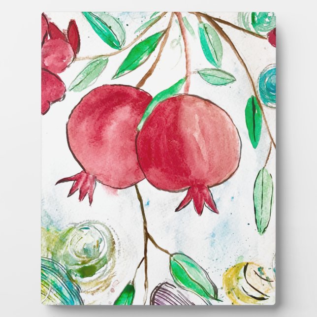 Pomegranate red fruit watercolor tropical food  plaque (Front)