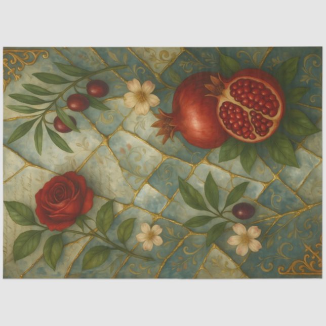 Pomegranate Rose – Ornate Botanical Fantasy Tissue Paper (Front)