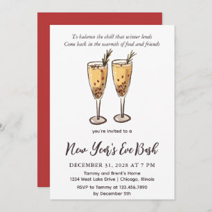 Pomegranate Rosemary Champagne New Year's Eve Invitation