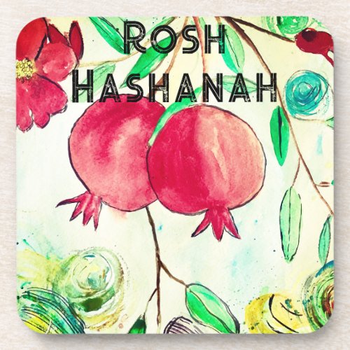Pomegranate Rosh Hashanah Fruit Shana Tova Beverage Coaster