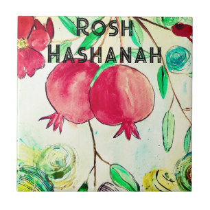 Pomegranate Rosh Hashanah Fruit Shana Tova Ceramic Tile