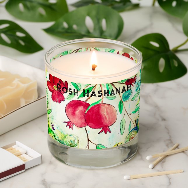 Pomegranate Rosh Hashanah Fruit Shana Tova Scented Candle (Lit)