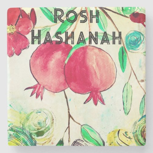 Pomegranate Rosh Hashanah Fruit Shana Tova Stone Coaster