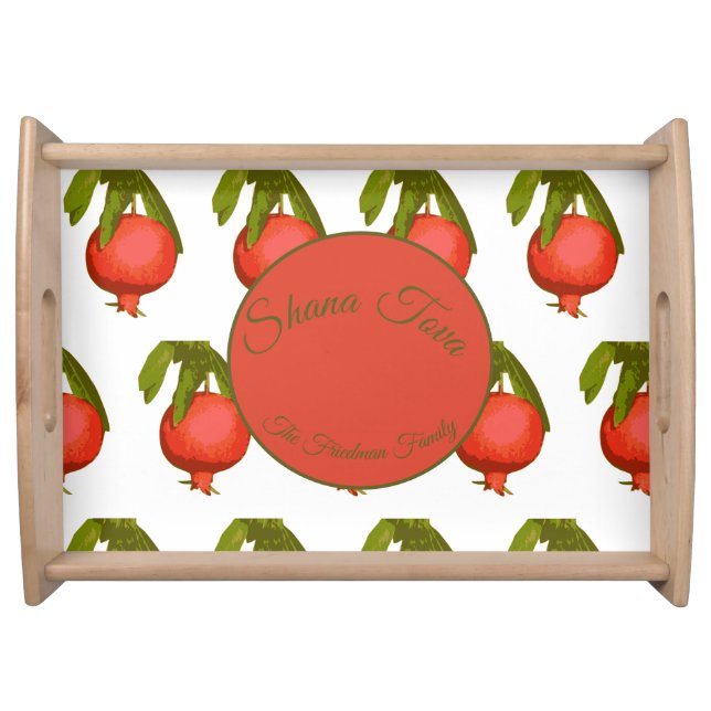 Pomegranate Rosh Hashanah Jewish New Year Sweet Serving Tray (Front)