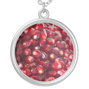 Pomegranate seeds silver plated necklace