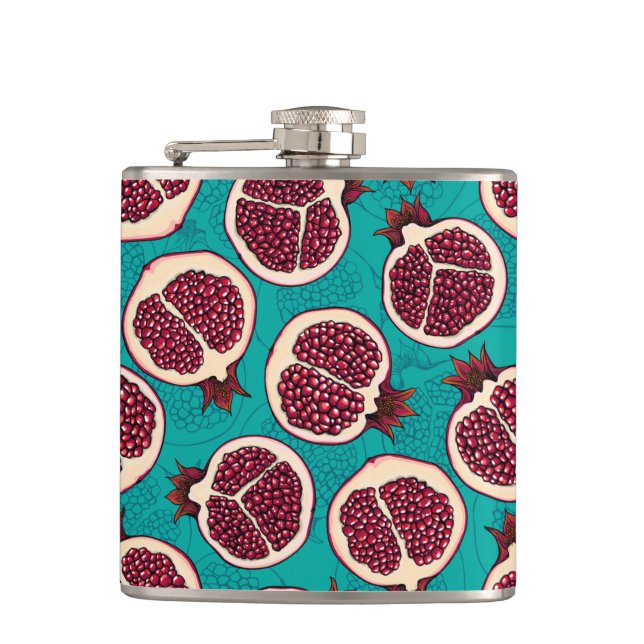 Pomegranate slices on turquoise flask (Front)