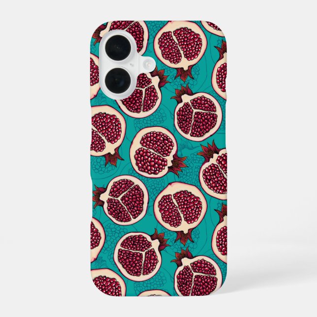 Pomegranate slices on turquoise iPhone case (Back)