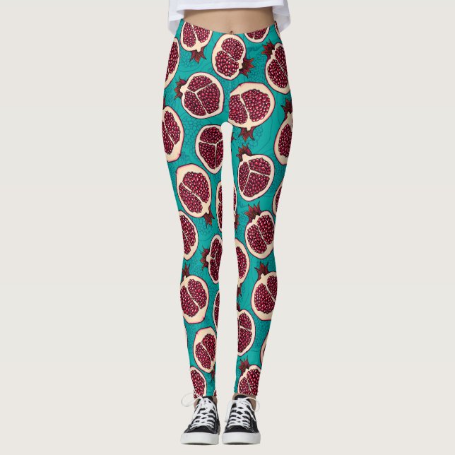Pomegranate slices on turquoise leggings (Front)