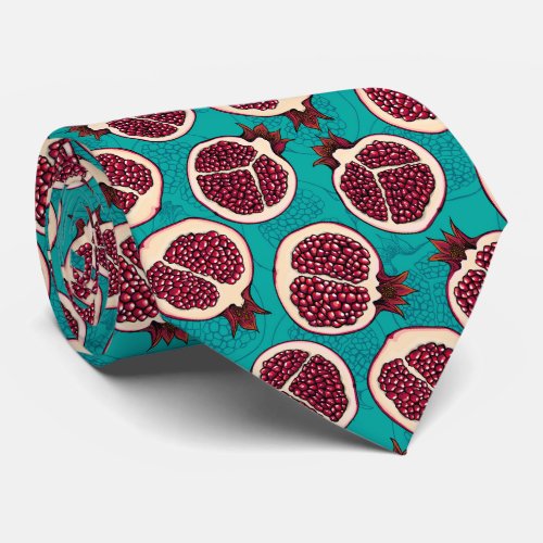 Pomegranate slices on turquoise neck tie