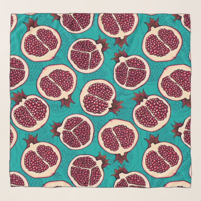 Pomegranate slices on turquoise scarf (Front)