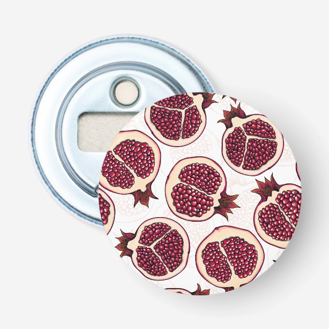 Pomegranate slices on white bottle opener (Front)