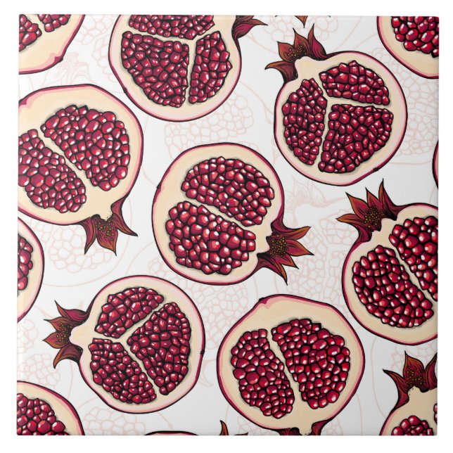 Pomegranate slices on white ceramic tile (Front)