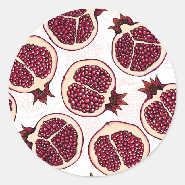 Pomegranate slices on white classic round sticker (Front)