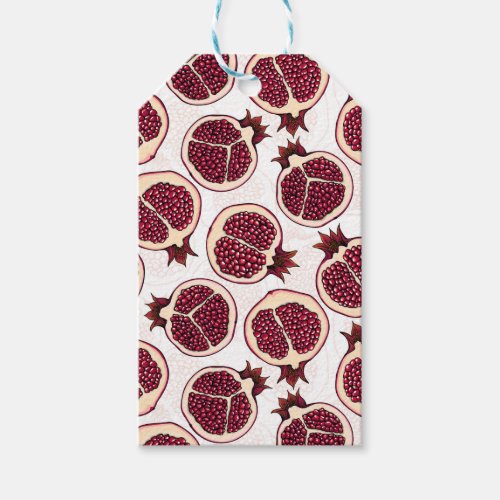 Pomegranate slices on white gift tags
