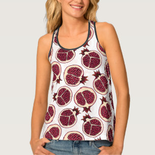 Pomegranate slices on white tank top