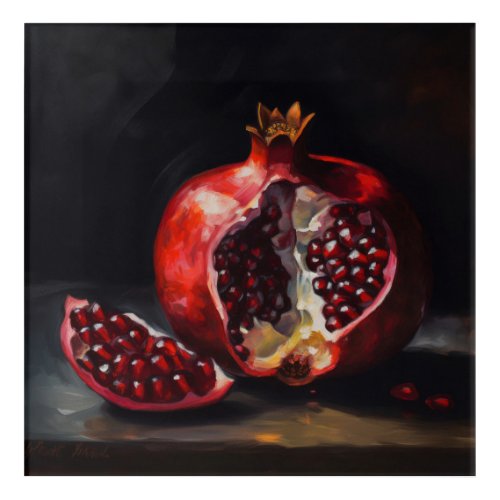 Pomegranate  Still Life  Oil Painting Style Acrylic Print