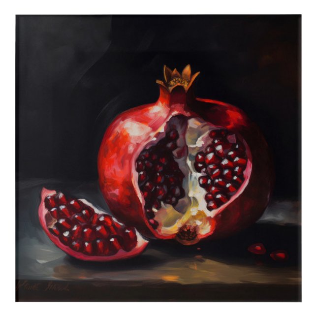 Pomegranate | Still Life | Oil Painting Style Acrylic Print (Front)