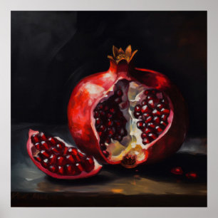 Pomegranate Still Life Oil Painting Style Poster