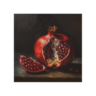 Pomegranate Still Life Oil Painting Style Wood Wall Art