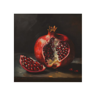 Pomegranate | Still Life | Oil Painting Style Wood Wall Art