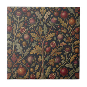 Pomegranate Thistle Botanical Pattern Ceramic Tile