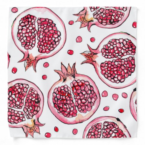 Pomegranate watercolor and ink pattern bandana
