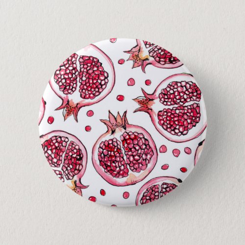 Pomegranate watercolor and ink pattern button