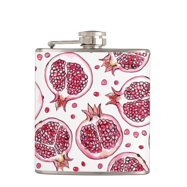 Pomegranate watercolor and ink pattern flask (Front)
