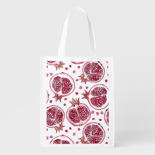 Pomegranate watercolor and ink pattern grocery bag