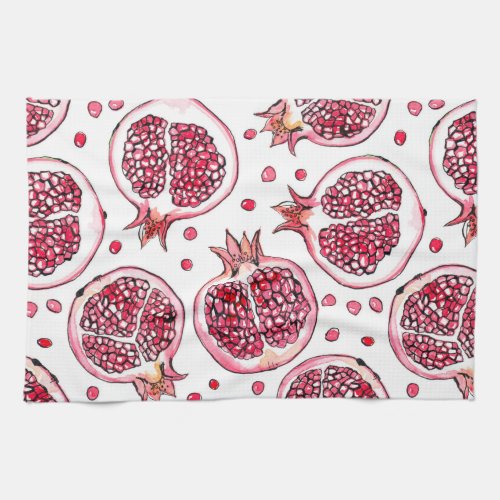 Pomegranate watercolor and ink pattern kitchen towel