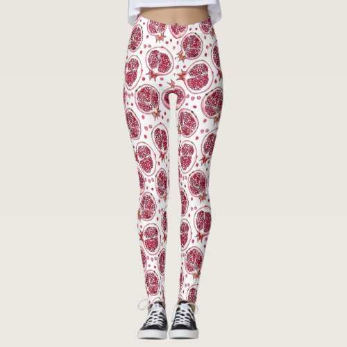 Pomegranate watercolor and ink pattern leggings