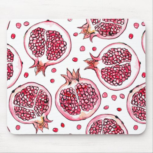 Pomegranate watercolor and ink pattern mouse pad