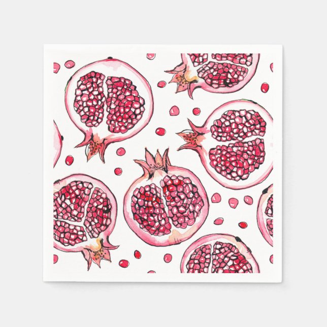 Pomegranate watercolor and ink pattern napkins (Front)