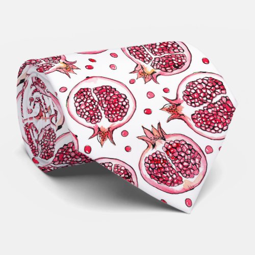 Pomegranate watercolor and ink pattern neck tie