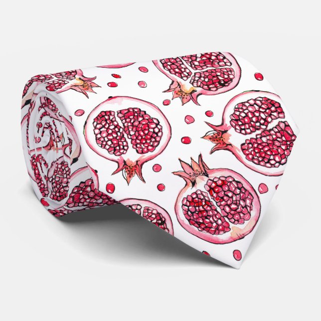Pomegranate watercolor and ink pattern neck tie (Rolled)