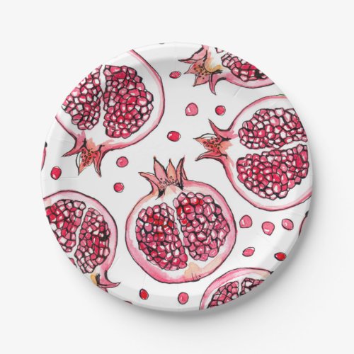 Pomegranate watercolor and ink pattern paper plates