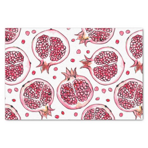 Pomegranate watercolor and ink pattern tissue paper