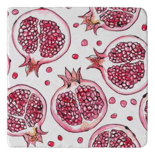 Pomegranate watercolor and ink pattern trivet