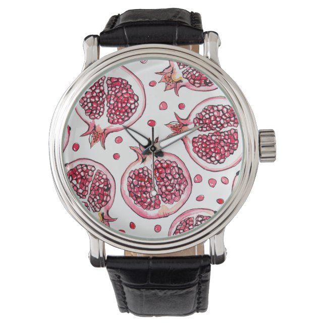 Pomegranate watercolor and ink pattern watch (Front)