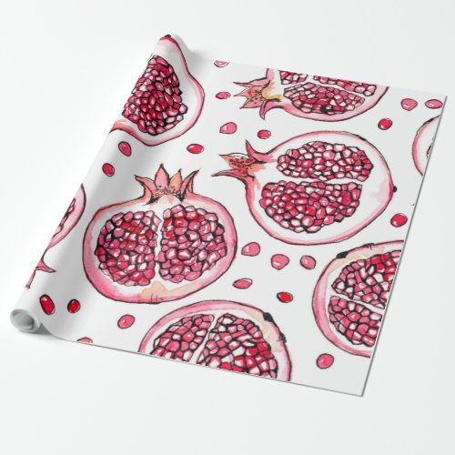 Pomegranate watercolor and ink pattern wrapping paper