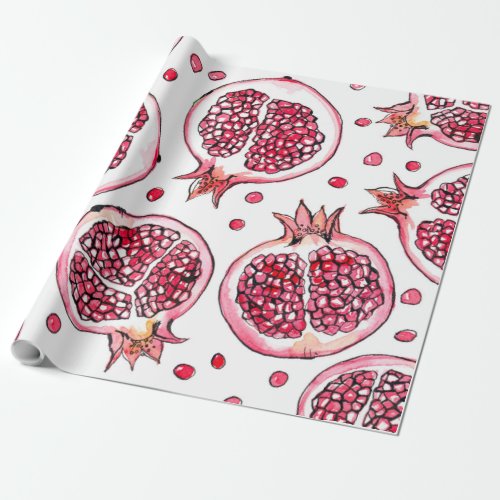 Pomegranate watercolor and ink pattern wrapping paper