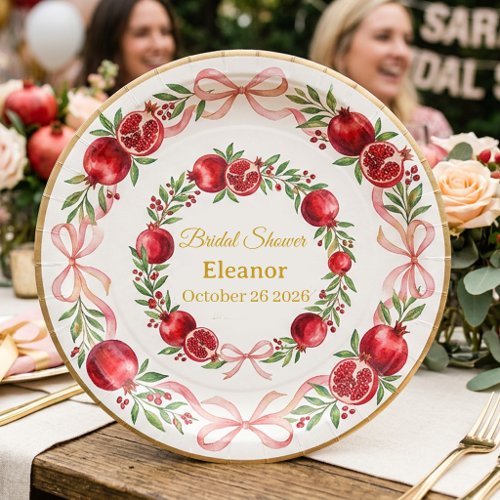 Pomegranate Watercolor Botanical Bridal Shower  Paper Plates