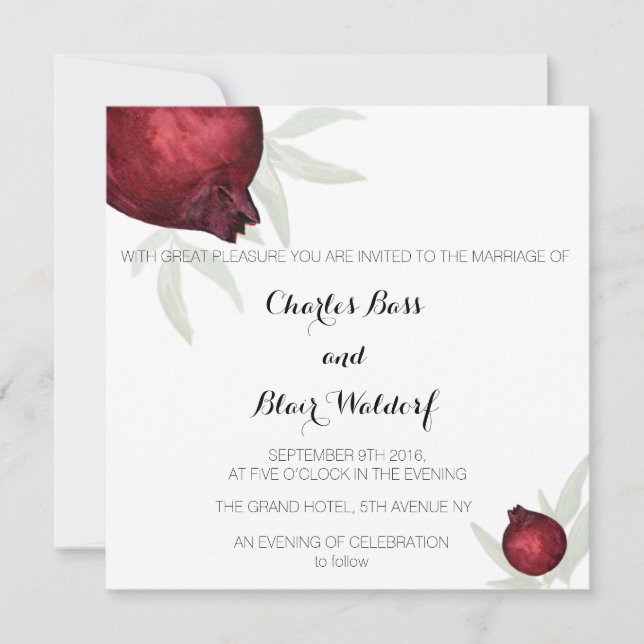 Pomegranate wedding invitation (Front)