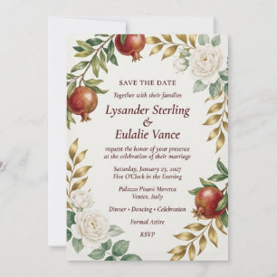 Pomegranate & White Rose Elegant Save Invitation
