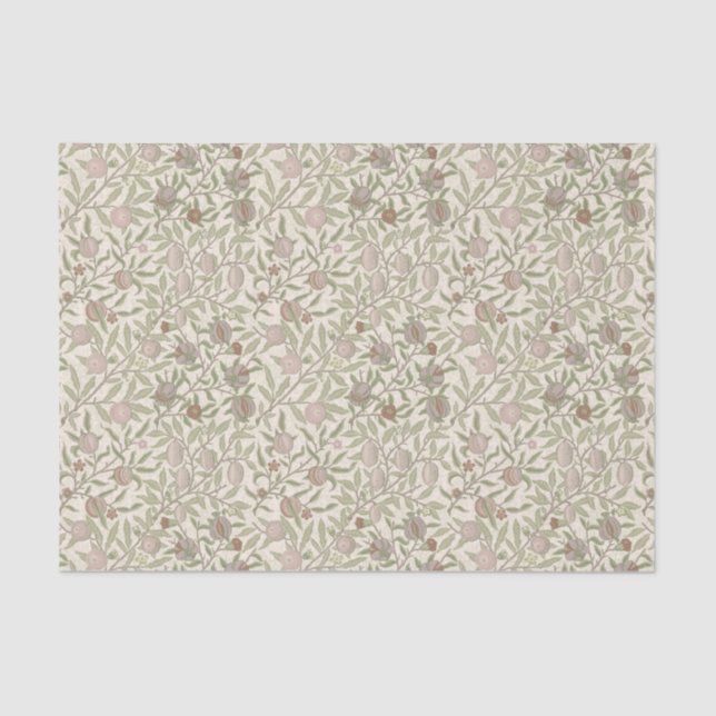 Pomegranate William Morris soft neutrals on white Tissue Paper (Front)