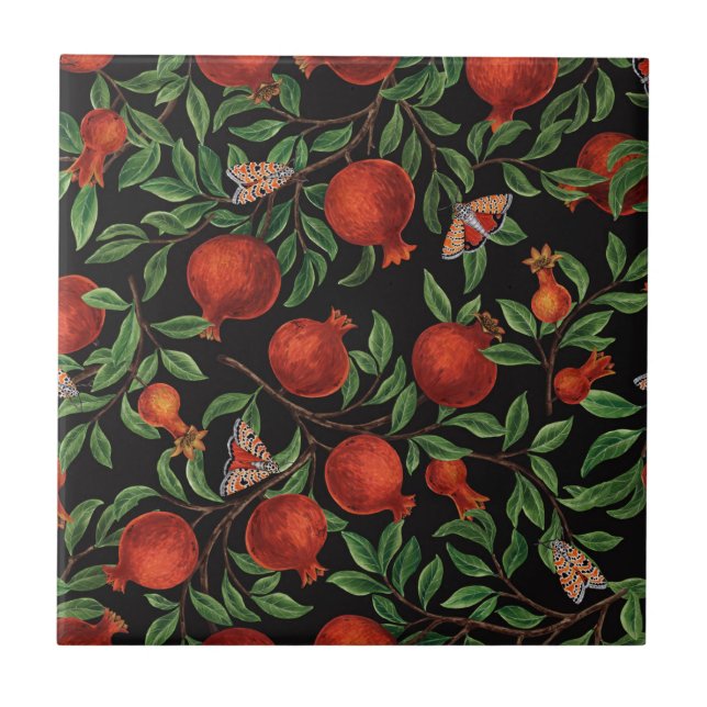 Pomegranates and Bella Moths  Ceramic Tile (Front)