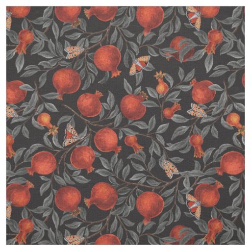 Pomegranates and Bella Moths  Fabric