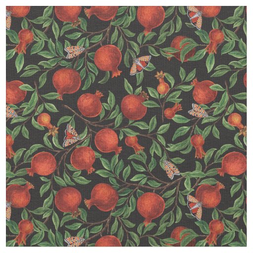 Pomegranates and Bella Moths  Fabric